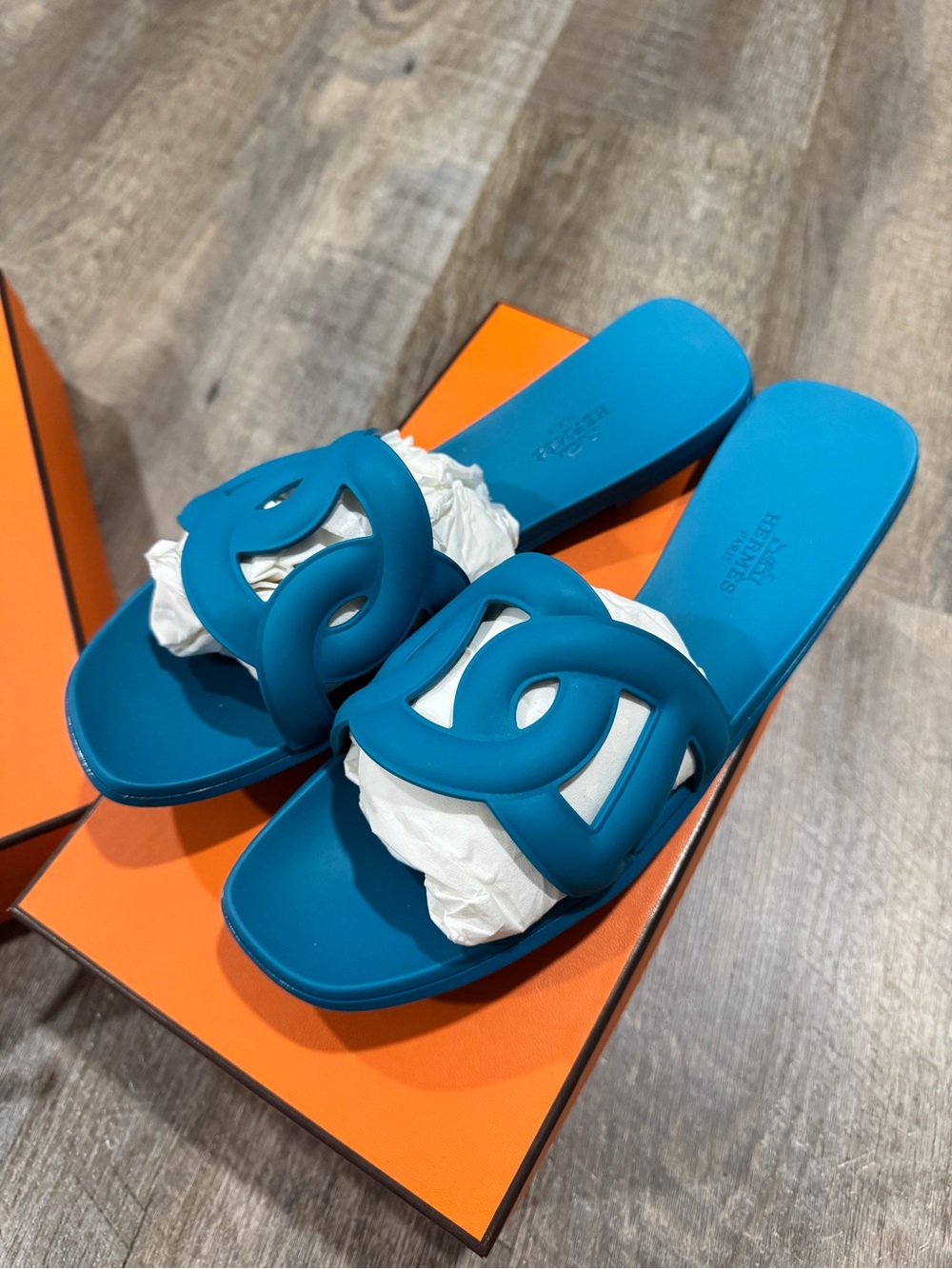 Hermes Turquoise Blue Oran Slide Sandals SOLD